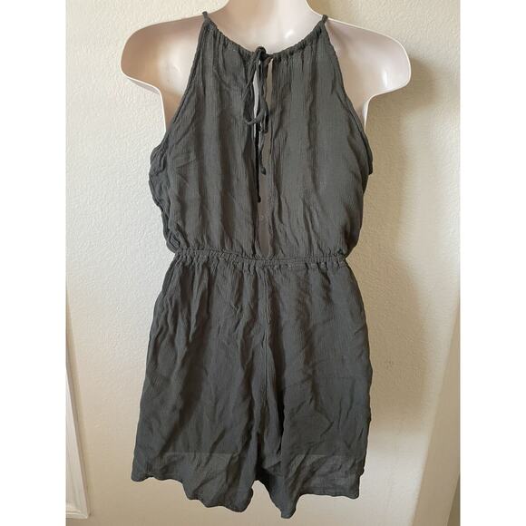 H&M Olive Green Square Neck Halter Sleeveless Open Back Women's Romper Size 6 - Picture 5 of 7